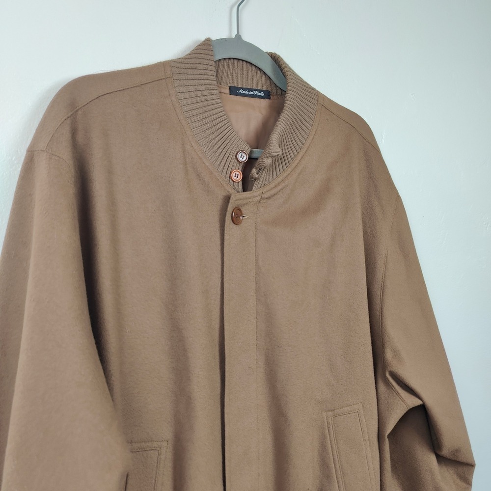 Vintage 90s Pierluigi Della Spina Jacket Mens Large Tan Wool Cashmere Bomber - Picture 2 of 11
